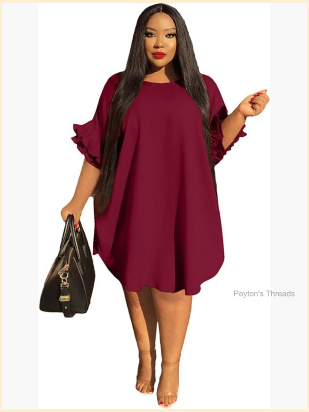 Plus Size Vintage Ruffle Sleeve Midi Skater Dress Casual Summer